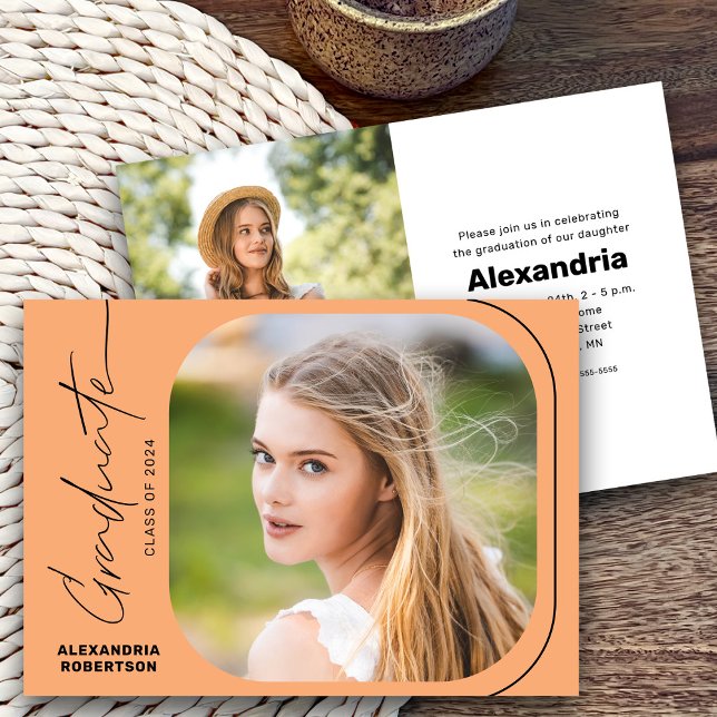 Convites Classe de Foto de Script Moderno de Festa de forma (Criador carregado)