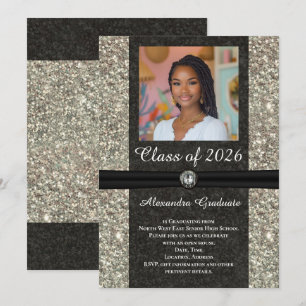 Convites Classe de Foto Gem de Silver Glitter de Graduaçã