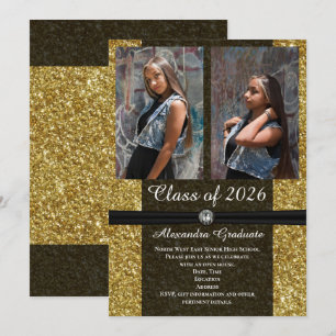 Convites Classe de Foto Glitter Dourada da Graduação 2021
