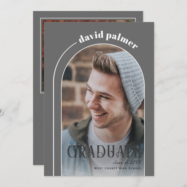 Convites Classe de fotografia de cinza de arco de FORMANDO  (Frente/Verso)