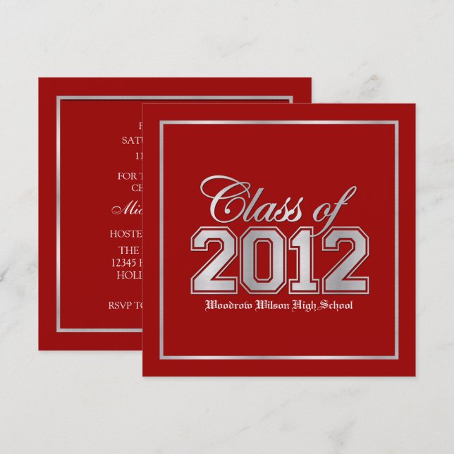 Convites Classe de graduação de 2012 Premium Red / Silver (Frente/Verso)