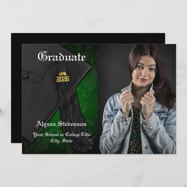 Convites Classe de Graduação de Foto em Tassel Verde 2025 (Frente/Verso)