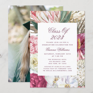 Convites Classe de Graduação de Foto Floral de Watercolor