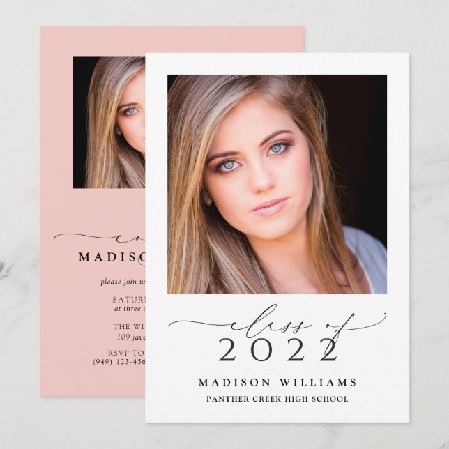 Convites Classe de Graduação de Foto Simples Rosa 2 2022 (Frente/Verso)