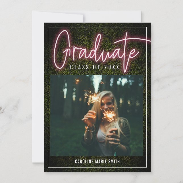Convites Classe De Graduação De Fotos Do Formando Neon (Frente)