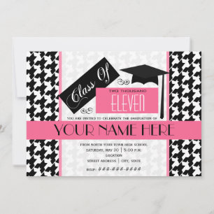 Convites Classe de graduação de Houndstooth e Pink 2011