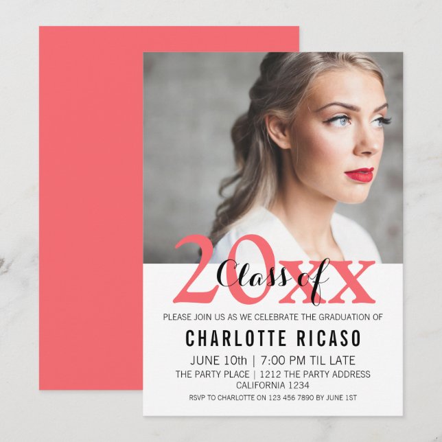 Convites Classe de Graduação de Personalizado Moderno (Rosa (Frente/Verso)
