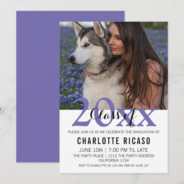 Convites Classe de Graduação de Personalizado Moderno (Roxo (Frente/Verso)