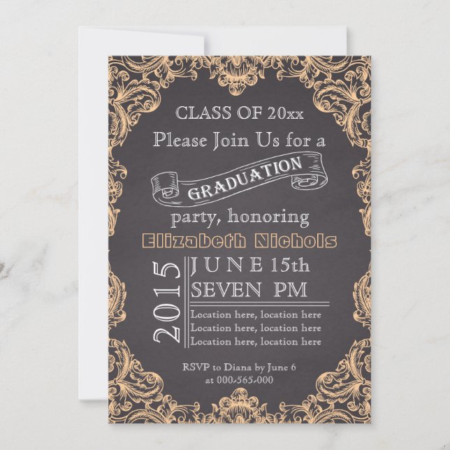 Convites Classe de graduação de pêssego do quadro de 2015 (Frente)