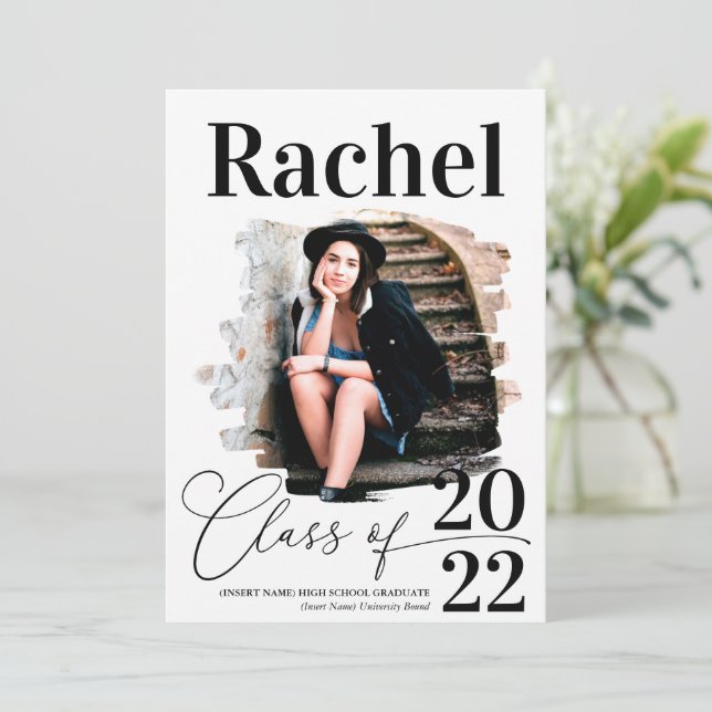 Convites Classe de Graduação de Tipografia Branca Elegante (Em pé/Frente)