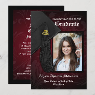 Convites Classe de Graduação Digna de Maroon Tassel 2022
