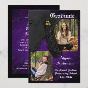 Convites Classe de Graduação Digna de Tassel Roxo 2022