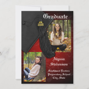 Convites Classe de Graduação Digna de Tassel Vermelho 2025