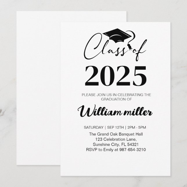 Convites Classe de graduação do segundo grau de 2025,forman (Frente/Verso)