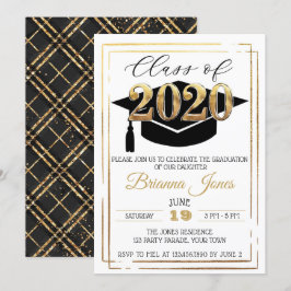 Convites Classe de graduação em preto e Dourado em 2020