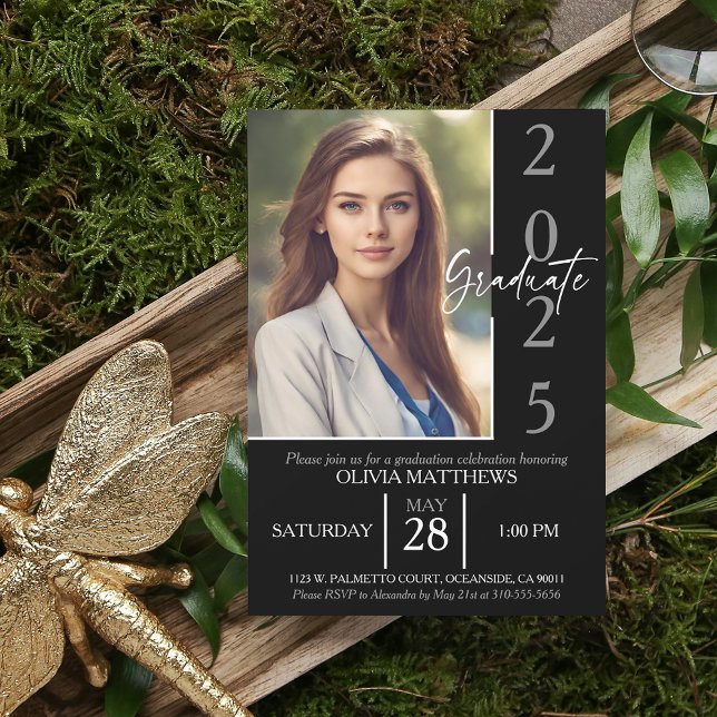 Convites Classe de Graduação Personalizada de Foto Preta 20 (Criador carregado)