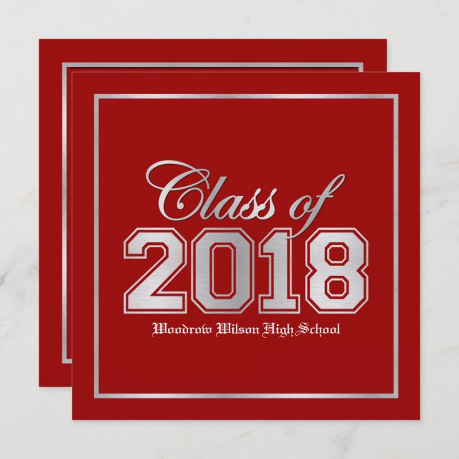 Convites Classe de Graduação Red/Silver Premium em 2018 (Frente/Verso)