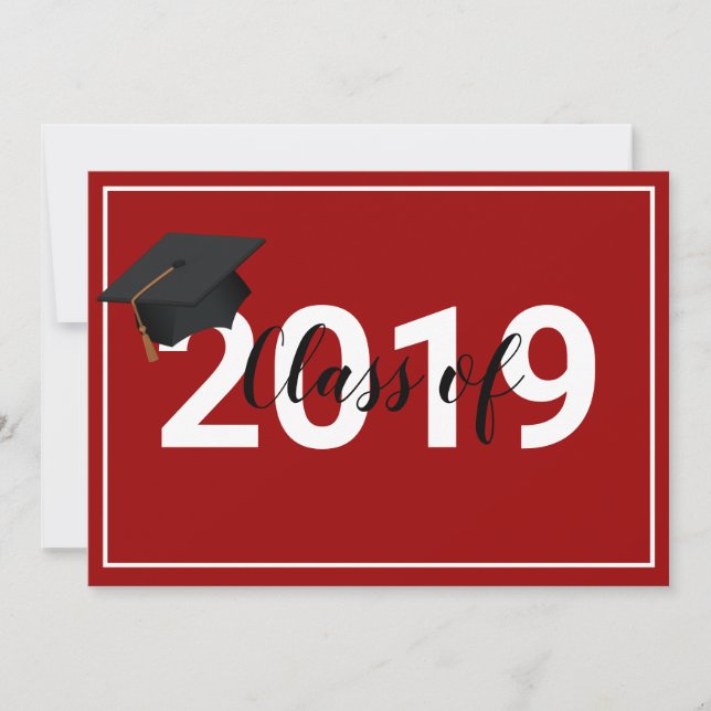 Convites Classe de Graduação Vermelha de 2019 Chic Simplist (Frente)