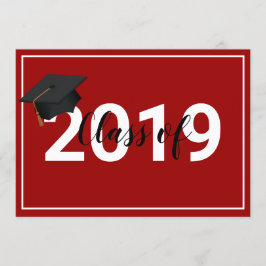 Convites Classe de Graduação Vermelha de 2019 Chic Simplist