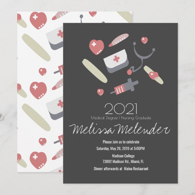 Convites Classe de padrão de Formando para enfermeiras médi (Frente/Verso)