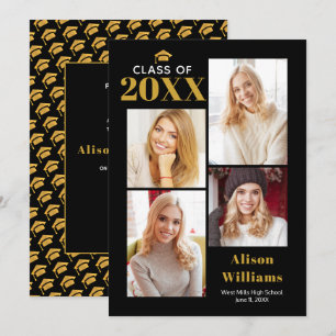 Convites Classe de partido ouro e boné de formatura preto 