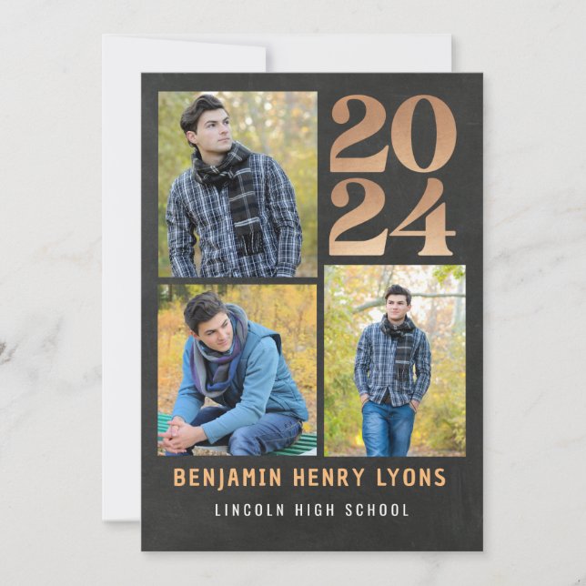 Convites Classe de quadro Dourado do formando de 2024 para  (Frente)