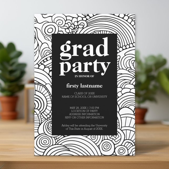 Convites Classe de qualquer ano - listras pretas de Festa d (Custom Graduation Announcement and Invitation)