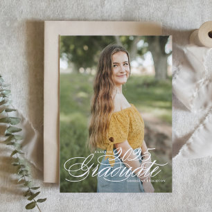 Convites Classe de Script Elegante Branco de Graduação 2024