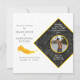 Convites Classe Dourada de Script de Foto Tassel de 23 Grad