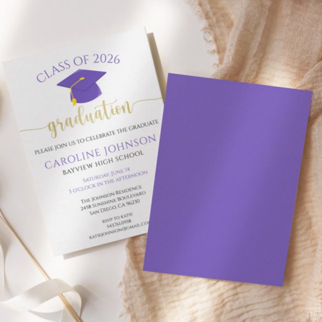 Convites Classe Dourada e roxa de Festa de formatura (Criador carregado)