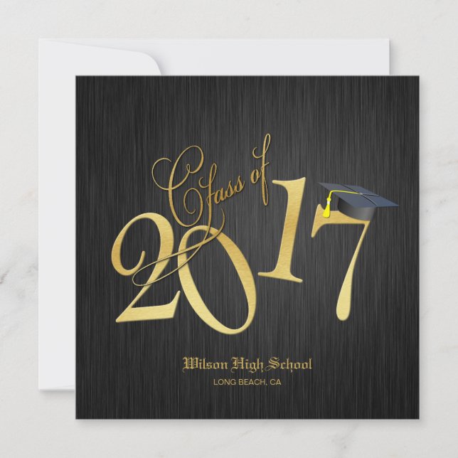 Convites Classe Dourada Elegante Funky de graduação de 2017 (Frente)