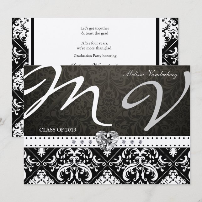 Convites Classe Elegante Black / Siilver Damask de 2013 (Frente/Verso)