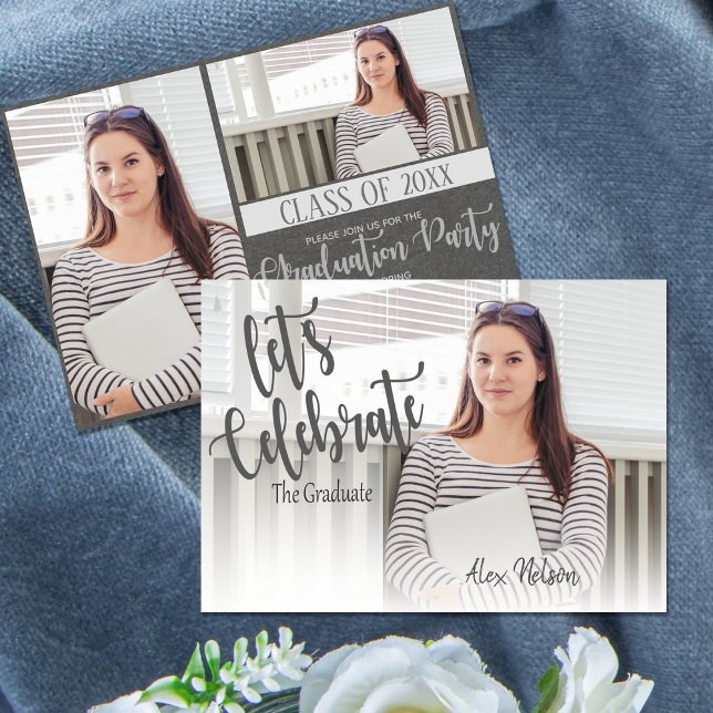 Convites Classe Elegante De Festa de formatura Fotográfica  (Elegant Class Of 2024 photo Graduation Party Invitation)