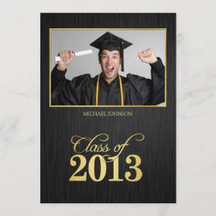 Convites Classe Elegante de Graduação a preto e ouro de 2