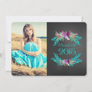 Convites Classe Floral Chalkboard de Graduação de 2015