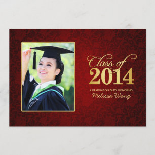 Convites Classe floral vermelha bonita do damasco e do ouro