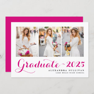 Convites Classe Fuchsia de Graduação de Colagem de Fotos 20