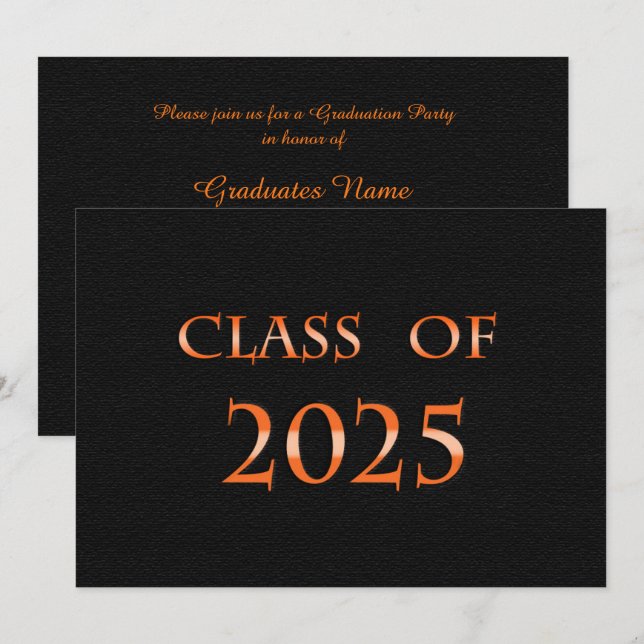 Convites Classe Laranja e Preta de Festa de formatura 2025 (Frente/Verso)