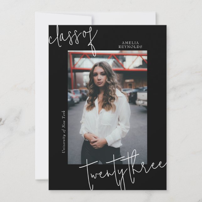 Convites Classe Mínima Preta e Branca de Graduação 2024 (Frente)