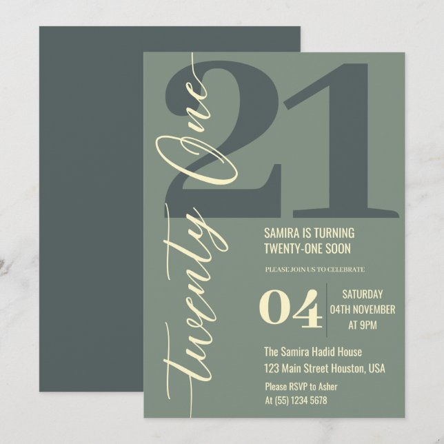 Convites Classe Minimalista Vigésimo Primeiro 21º Aniversár (Frente/Verso)