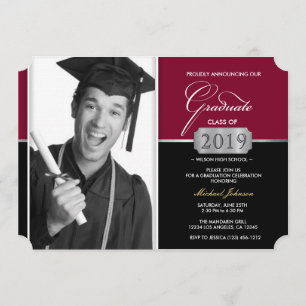 Convites Classe Moderna Burgundy e Black de Graduação de