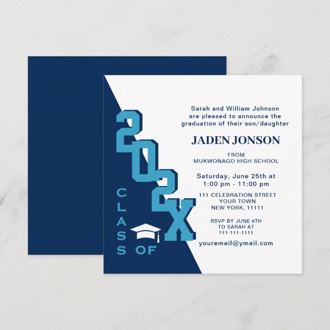 Convites Classe Moderna de Festa de formatura Azul Marinho  (Frente/Verso)