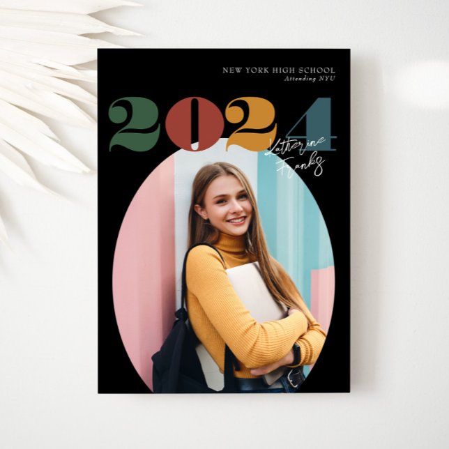 Convites Classe Moderna Oval Retroativa de Graduação de Fot (Criador carregado)