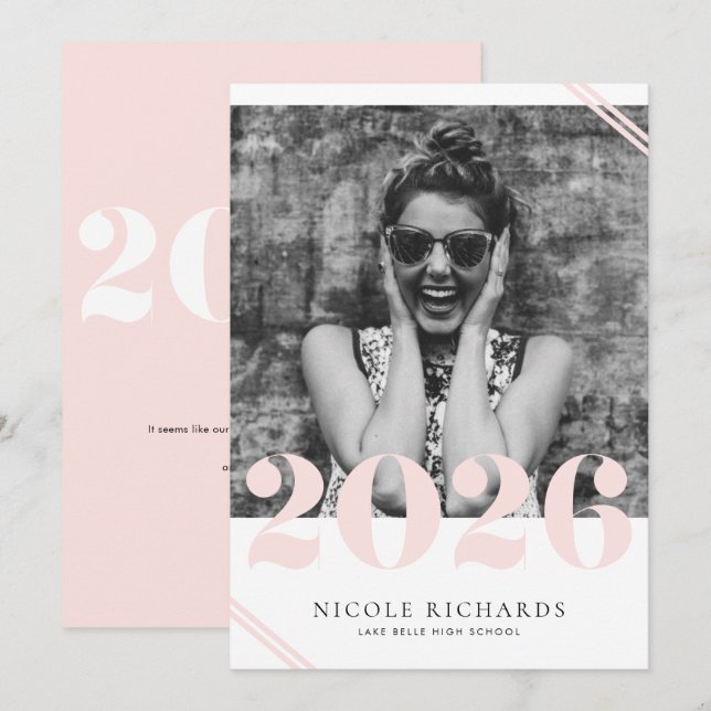 Convites Classe Moderna Rosa Esbranquiçada de Graduação de  (Frente/Verso)