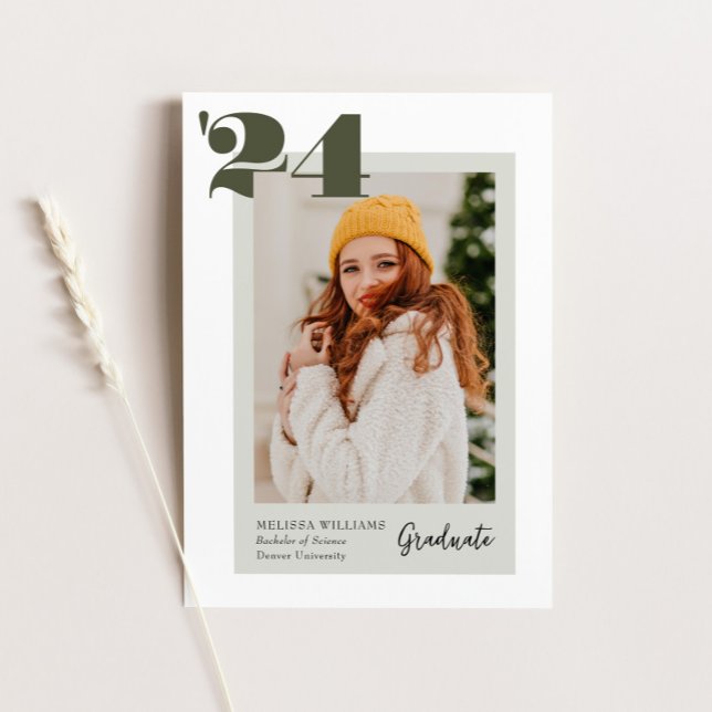 Convites Classe Moderna Verde de 2024 4 Graduação de Foto (Criador carregado)