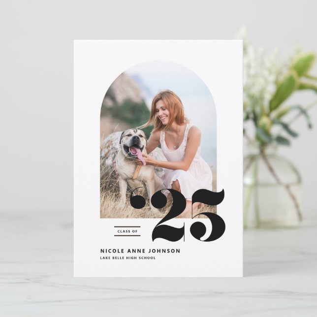 Convites Classe Preta de Graduação de Foto em Arch 2025 (Em pé/Frente)