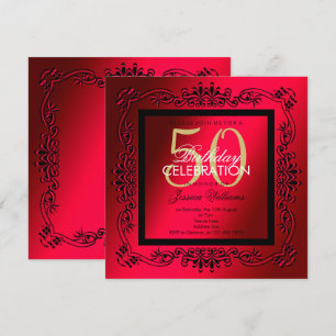 Convites Classe Preto e Cerise para 50º Aniversário Feminin