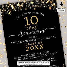 Convites Classe Reunião Black Dourado Stars Luzes A Qualque