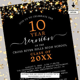 Convites Classe Reunião Black Orange Stars Luzes A Qualquer