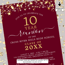 Convites Classe Reunion Burgundy Dourada Stars Luzes A Qual